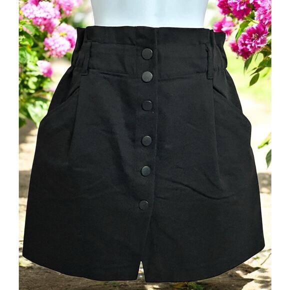 Zara trf Collection Black Paper Bag Skirt Sz Small Button Front Side Pockets - Picture 1 of 7